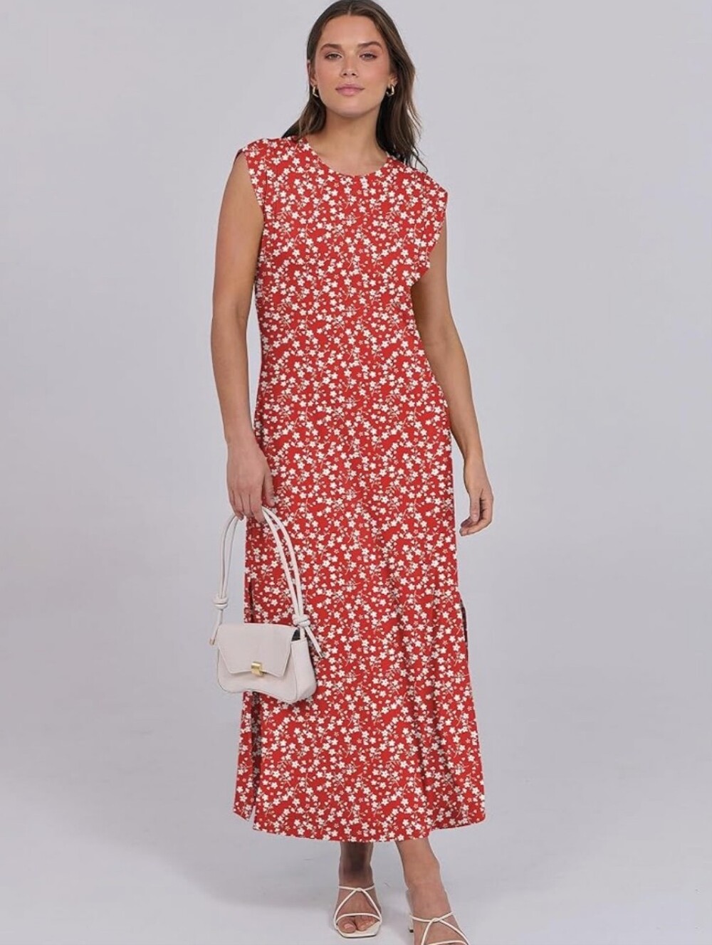 Red Floral Print Cap Sleeve Maxi Dress